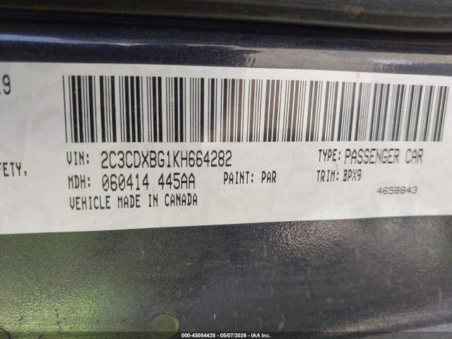 Aukcja sprzedaży 2019 Dodge Charger Sxt Rwd, vin: 2C3CDXBG1KH664282, numer aukcji: 45054428