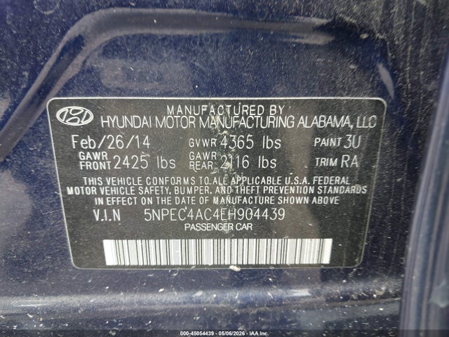 45054439 :رقم المزاد ، 5NPEC4AC4EH904439 vin ، 2014 Hyundai Sonata Se مزاد بيع