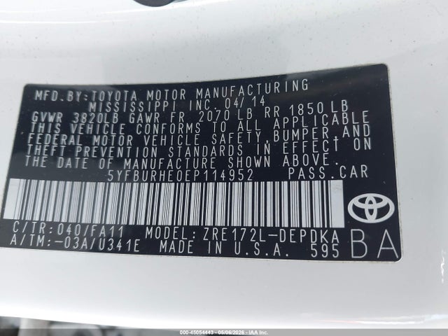 Продаж на аукціоні авто 2014 Toyota Corolla L, vin: 5YFBURHE0EP114952, номер лоту: 45054443