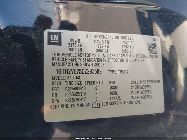 Продаж на аукціоні авто 2012 Gmc Sierra 1500 Sle, vin: 1GTR2VE75CZ293589, номер лоту: 45054445