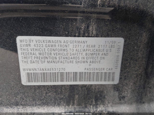 Aukcja sprzedaży 2010 Volkswagen Cc Sport, vin: WVWNN7ANXAE531270, numer aukcji: 45054466