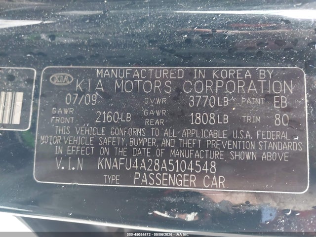 2010 Kia Forte Ex მანქანა იყიდება აუქციონზე, vin: KNAFU4A28A5104548, აუქციონის ნომერი: 45054472