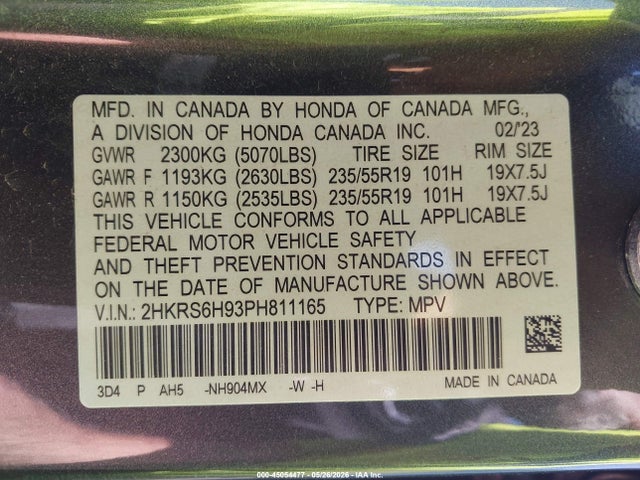 Auction sale of the 2023 Honda Cr-v Hybrid Sport Touring, vin: 2HKRS6H93PH811165, lot number: 45054477