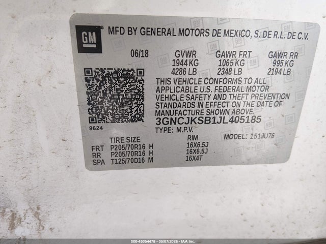 3GNCJKSB1JL405185 Chevrolet TRAX LS