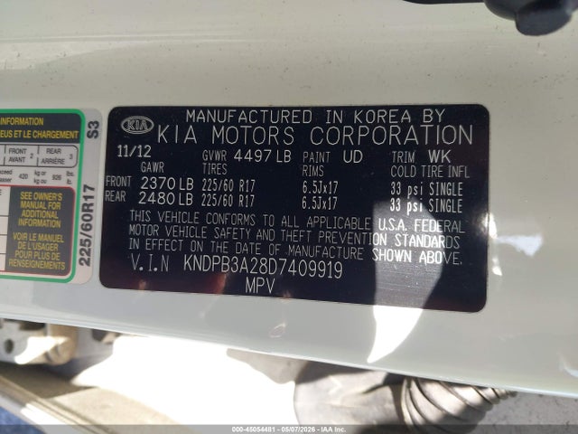 45054481 :رقم المزاد ، KNDPB3A28D7409919 vin ، 2013 Kia Sportage Lx مزاد بيع
