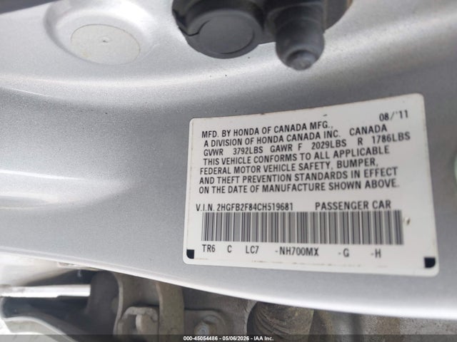 Aukcja sprzedaży 2012 Honda Civic Ex, vin: 2HGFB2F84CH519681, numer aukcji: 45054486