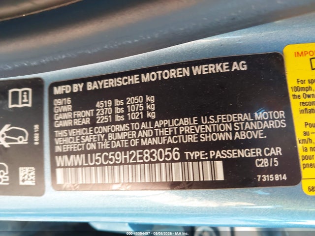 Продаж на аукціоні авто 2017 Mini Clubman Cooper S, vin: WMWLU5C59H2E83056, номер лоту: 45054497