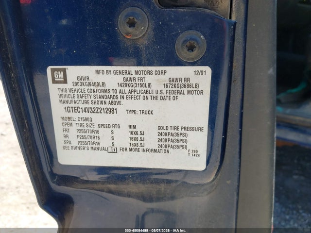Aukcja sprzedaży 2002 Gmc Sierra 1500 Standard, vin: 1GTEC14V32Z212981, numer aukcji: 45054498