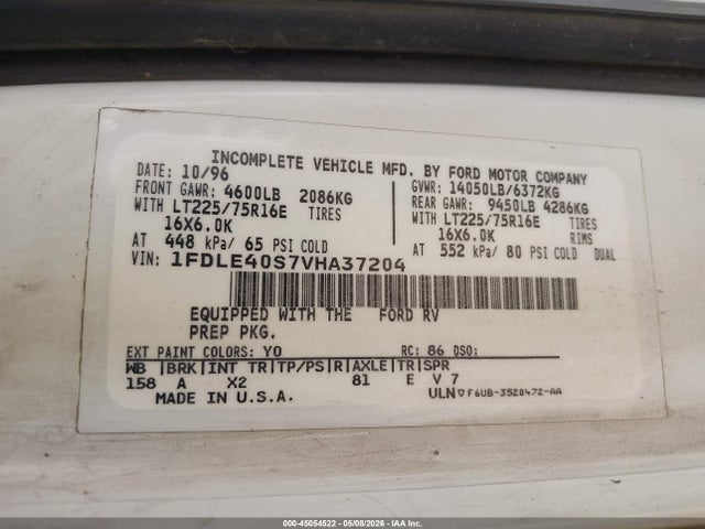 Продажа на аукционе авто 1997 Ford Econoline E450 Super Duty Cutwy  Rv, vin: 1FDLE40S7VHA37204, номер лота: 45054522