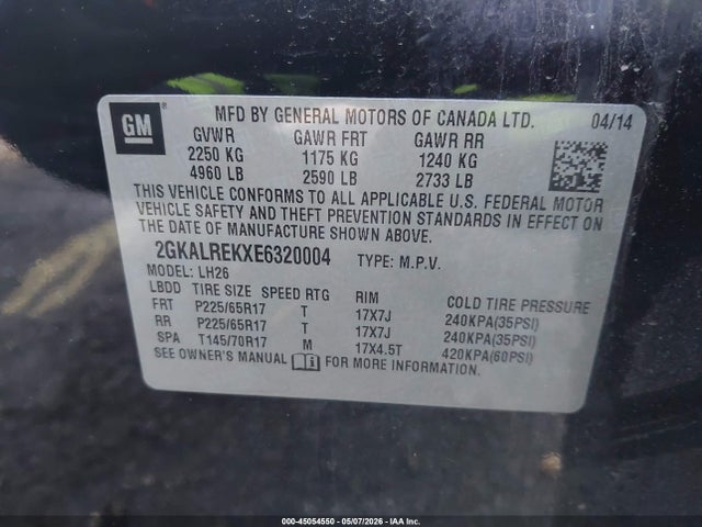 2014 Gmc Terrain Sle-2 მანქანა იყიდება აუქციონზე, vin: 2GKALREKXE6320004, აუქციონის ნომერი: 45054550