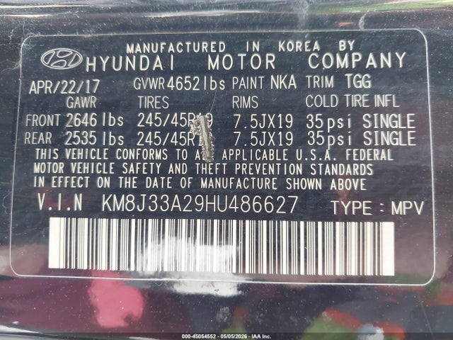 KM8J33A29HU486627 Hyundai Tucson Sport