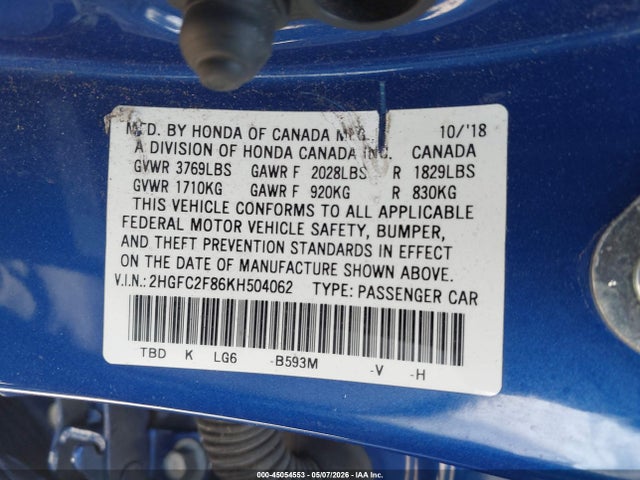 2HGFC2F86KH504062 Honda Civic Sport