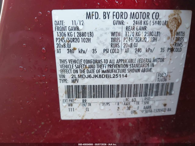 Продаж на аукціоні авто 2013 Lincoln Mkx, vin: 2LMDJ6JK8DBL25114, номер лоту: 45054568