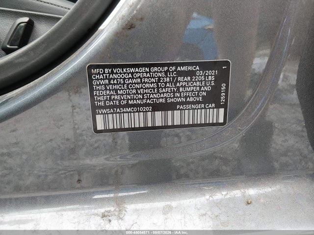 Продаж на аукціоні авто 2021 Volkswagen Passat 2.0t Se, vin: 1VWSA7A34MC010202, номер лоту: 45054571
