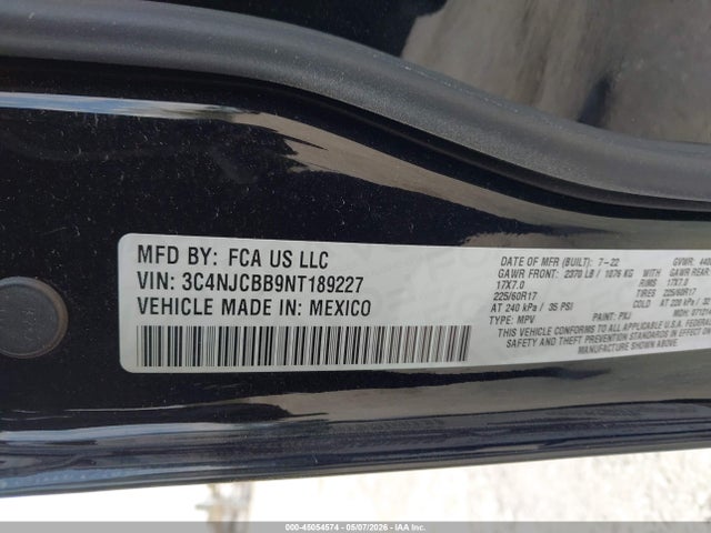 Продажа на аукционе авто 2022 Jeep Compass Latitude Fwd, vin: 3C4NJCBB9NT189227, номер лота: 45054574