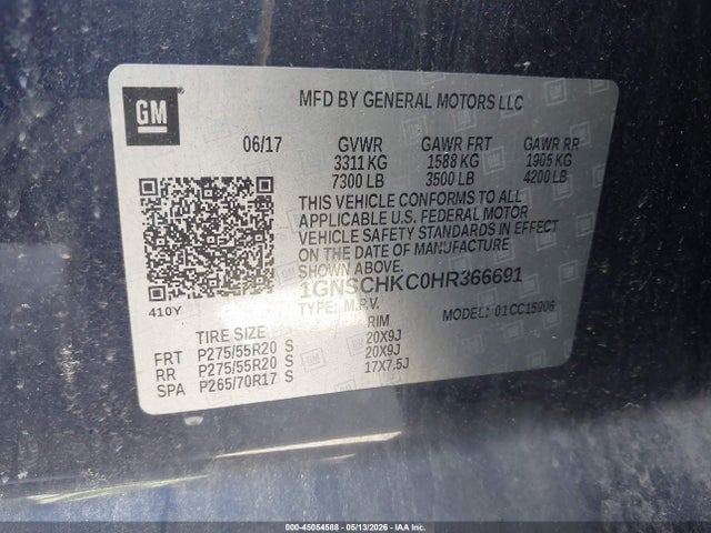 Aukcja sprzedaży 2017 Chevrolet Suburban Lt, vin: 1GNSCHKC0HR366691, numer aukcji: 45054588