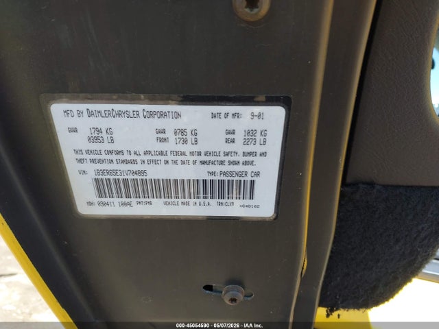45054590 :رقم المزاد ، 1B3ER65E31V704895 vin ، 2001 Dodge Viper Rt/10 مزاد بيع