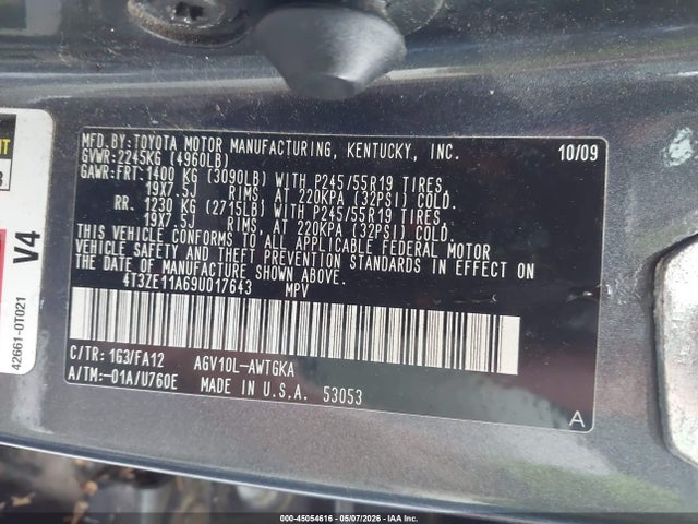 Продажа на аукционе авто 2009 Toyota Venza, vin: 4T3ZE11A69U017643, номер лота: 45054616