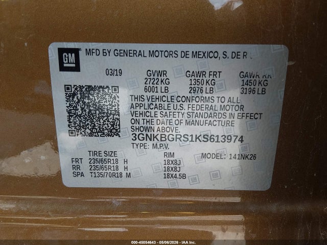 Aukcja sprzedaży 2019 Chevrolet Blazer, vin: 3GNKBGRS1KS613974, numer aukcji: 45054643