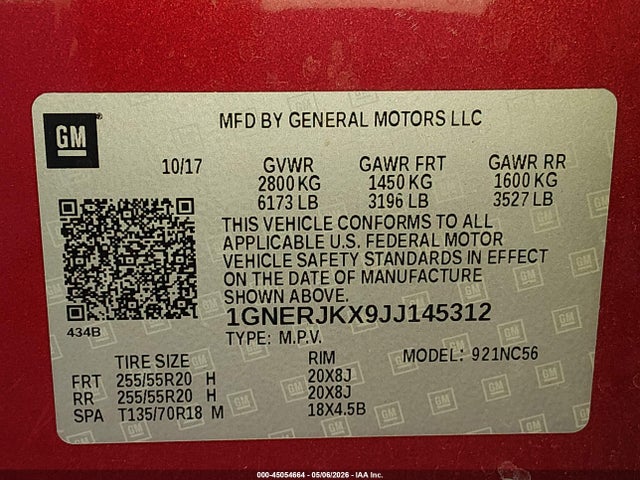 Chevrolet Traverse Rs 2018 1GNERJKX9JJ145312 Image 9