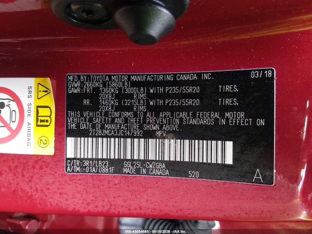 Auction sale of the 2018 Lexus Rx 350, vin: 2T2BZMCA3JC147992, lot number: 45054665