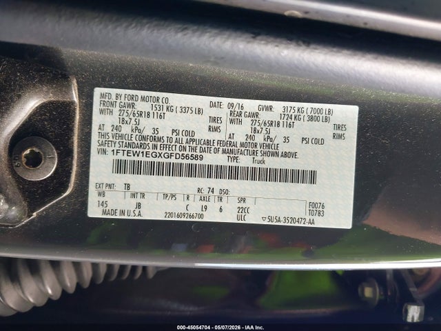 1FTEW1EGXGFD56589 Ford F-150 Xlt