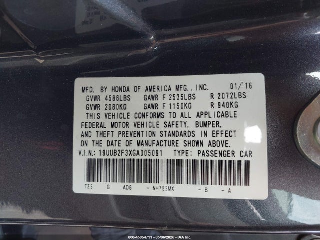 45054711 :رقم المزاد ، 19UUB2F3XGA005091 vin ، 2016 Acura Tlx V6 مزاد بيع