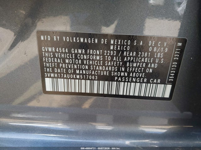 Продаж на аукціоні авто 2019 Volkswagen Golf Alltrack Tsi S/tsi Se/tsi Sel, vin: 3VWH17AU0KM517063, номер лоту: 45054721