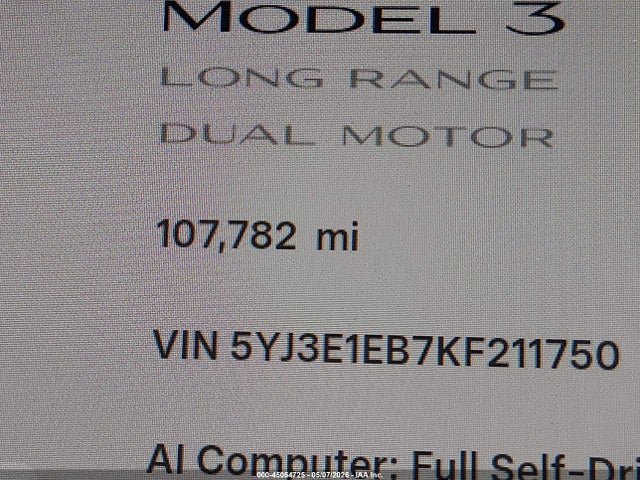 Aukcja sprzedaży 2019 Tesla Model 3 Long Range/performance, vin: 5YJ3E1EB7KF211750, numer aukcji: 45054725