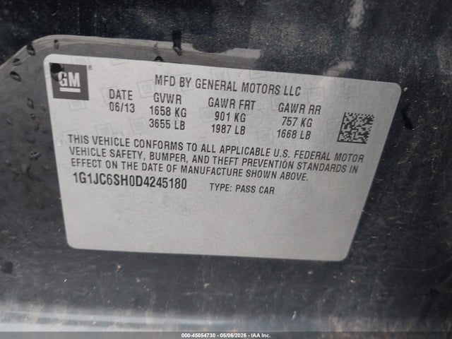 Продаж на аукціоні авто 2013 Chevrolet Sonic Lt Auto, vin: 1G1JC6SH0D4245180, номер лоту: 45054730