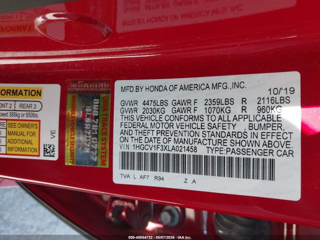 1HGCV1F3XLA021458 Honda Accord Sport