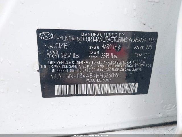 Aukcja sprzedaży 2017 Hyundai Sonata Limited 2.0t, vin: 5NPE34AB4HH526098, numer aukcji: 45054741