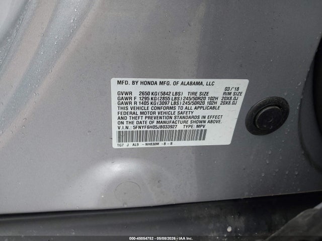 Продажа на аукционе авто 2018 Honda Pilot Elite, vin: 5FNYF6H05JB033927, номер лота: 45054752
