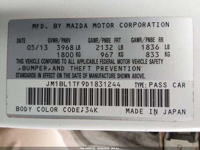 Aukcja sprzedaży 2013 Mazda Mazda3 I Sv, vin: JM1BL1TF9D1831244, numer aukcji: 45054753