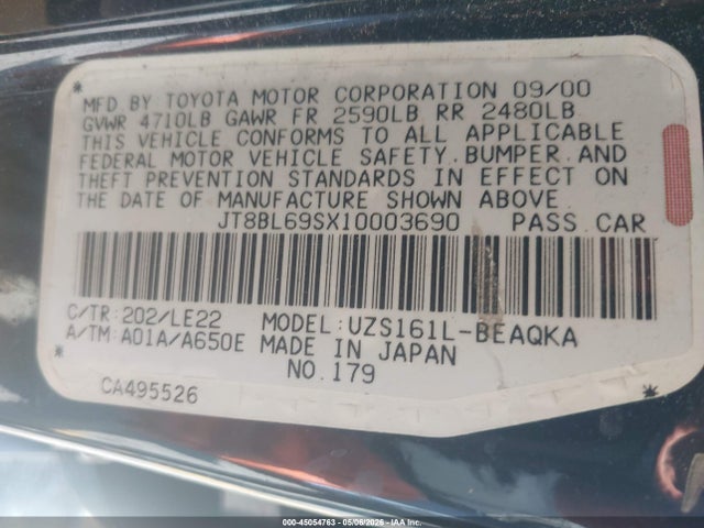 Aukcja sprzedaży 2001 Lexus Gs 430, vin: JT8BL69SX10003690, numer aukcji: 45054763