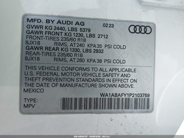 WA1ABAFY1P2103759 Audi Q5 Premium 40 Tfsi Quattro S Tronic