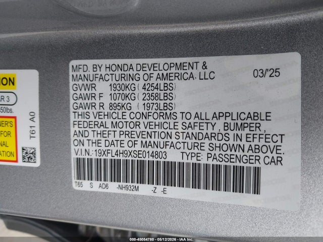 19XFL4H9XSE014803 Honda Civic Hybrid Sport Touring