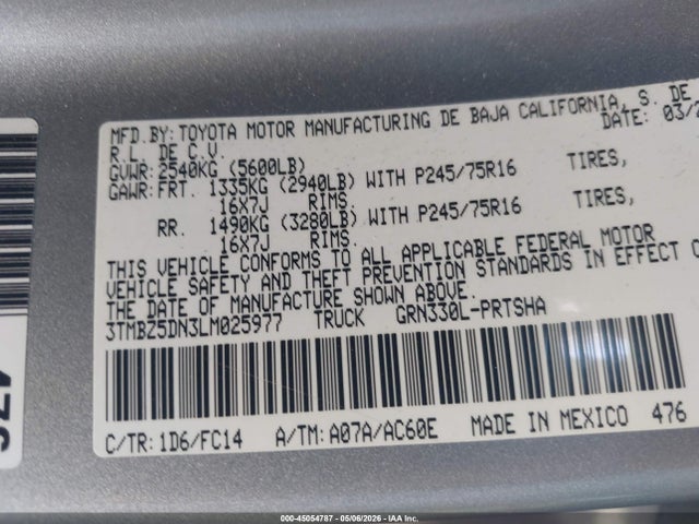 3TMBZ5DN3LM025977 Toyota Tacoma Sr5 V6