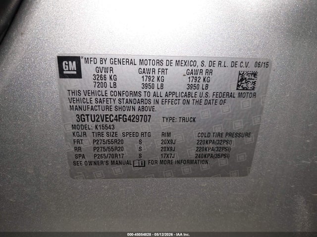 Aukcja sprzedaży 2015 Gmc Sierra 1500 Slt, vin: 3GTU2VEC4FG429707, numer aukcji: 45054828
