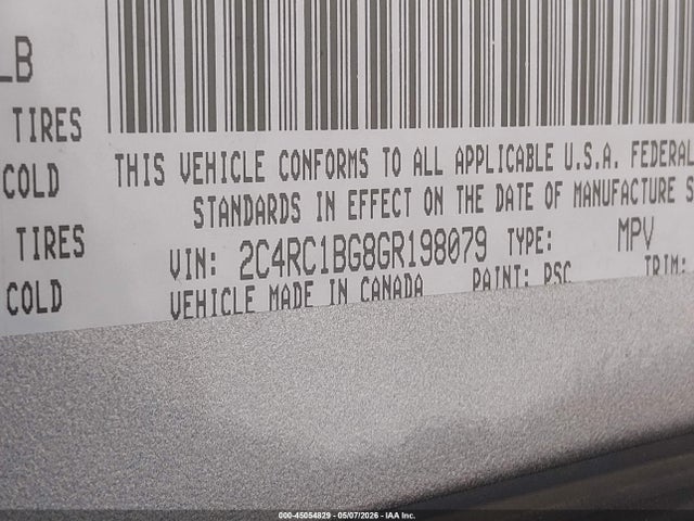 2016 Chrysler Town & Country Touring მანქანა იყიდება აუქციონზე, vin: 2C4RC1BG8GR198079, აუქციონის ნომერი: 45054829