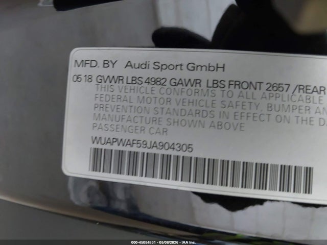 Aukcja sprzedaży 2018 Audi Rs 5 2.9t, vin: WUAPWAF59JA904305, numer aukcji: 45054831