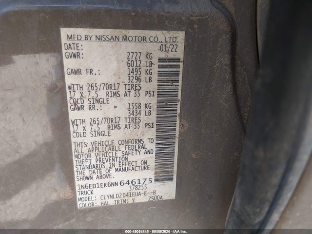 45054845 :رقم المزاد ، 1N6ED1EK6NN646175 vin ، 2022 Nissan Frontier مزاد بيع