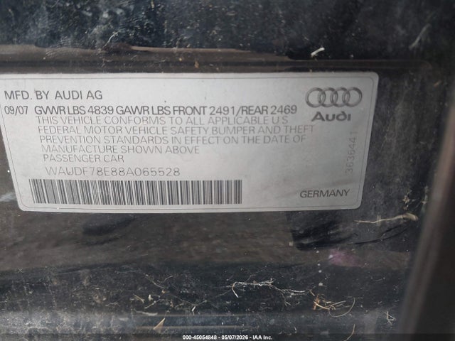 Aukcja sprzedaży 2008 Audi A4 2.0t, vin: WAUDF78E88A065528, numer aukcji: 45054848
