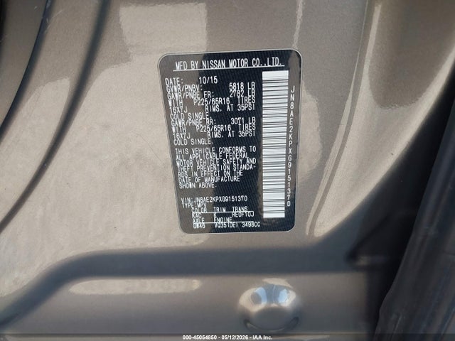 2016 Nissan Quest Sv მანქანა იყიდება აუქციონზე, vin: JN8AE2KPXG9151370, აუქციონის ნომერი: 45054850