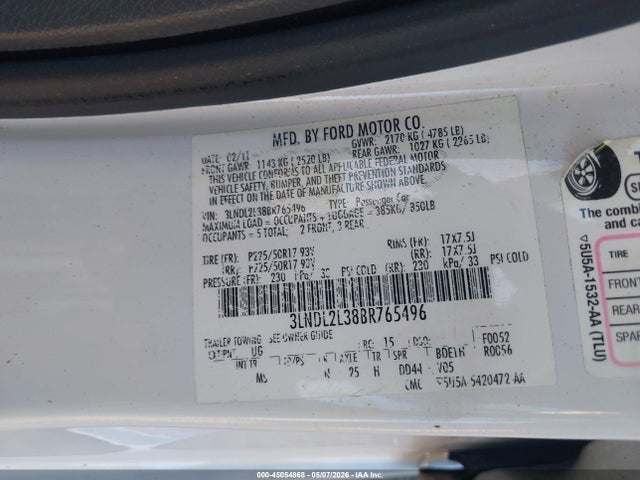 45054868 :رقم المزاد ، 3LNDL2L38BR765496 vin ، 2011 Lincoln Mkz Hybrid مزاد بيع