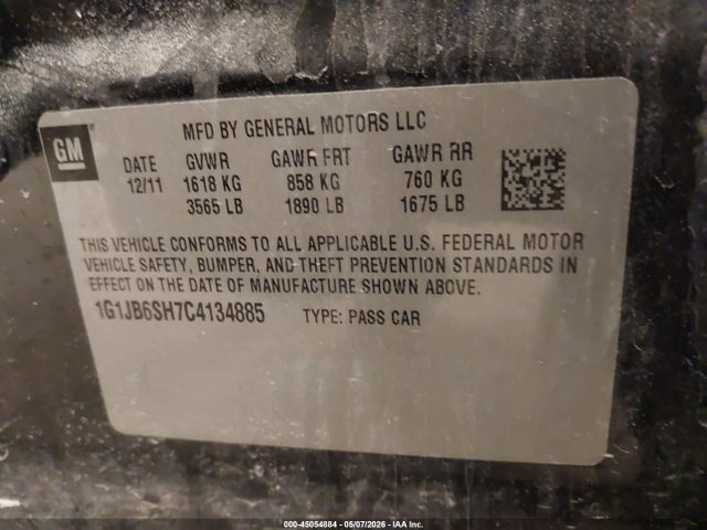 Продажа на аукционе авто 2012 Chevrolet Sonic 1ls, vin: 1G1JB6SH7C4134885, номер лота: 45054884