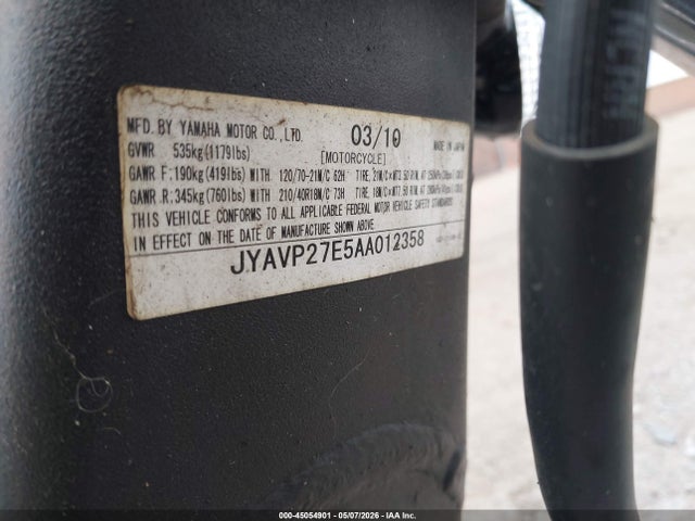 45054901 :رقم المزاد ، JYAVP27E5AA012358 vin ، 2010 Yamaha Xv1900 Cu مزاد بيع