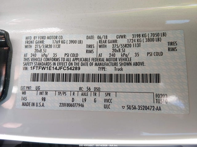1FTFW1E14JFC54289 Ford F-150 Platinum
