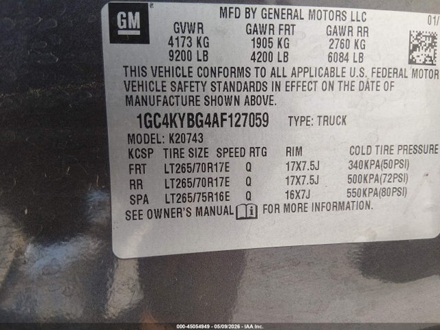 2010 Chevrolet Silverado 2500hd Ltz მანქანა იყიდება აუქციონზე, vin: 1GC4KYBG4AF127059, აუქციონის ნომერი: 45054949