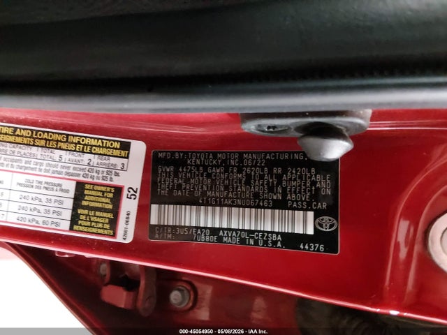 Продажа на аукционе авто 2022 Toyota Camry Se, vin: 4T1G11AK3NU067463, номер лота: 45054950